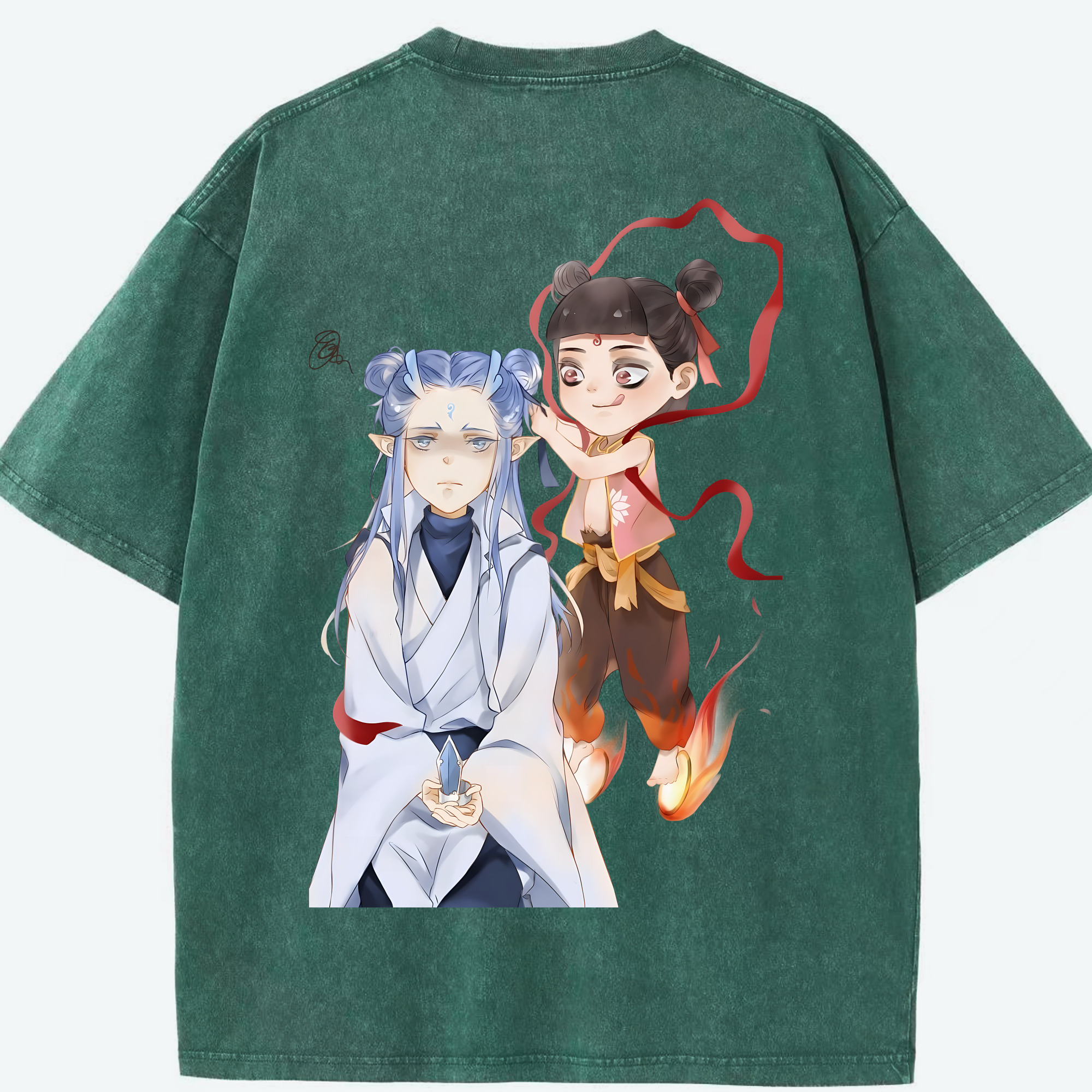 （画像用） Ne Zha 2 ナタ 魔童の大暴れ 綿100% ヴィンテージ風 半袖Tシャツ（背面プリント）